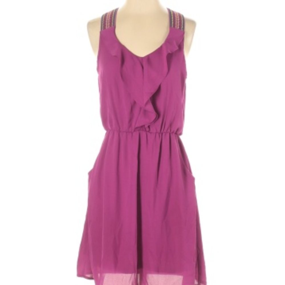 Xhilaration Magenta Casual Dress with Ruffle Sz L